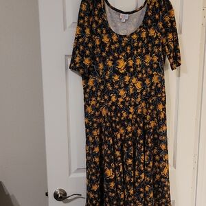 LuLaRoe Black and Yellow Floral Midi Dress
